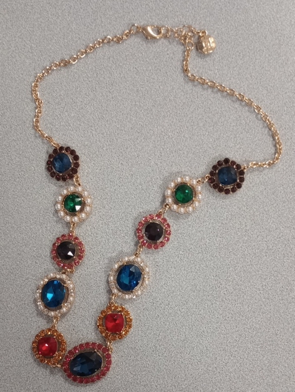 Monet Gold Tone Multicolor Gemstone Statement Necklace